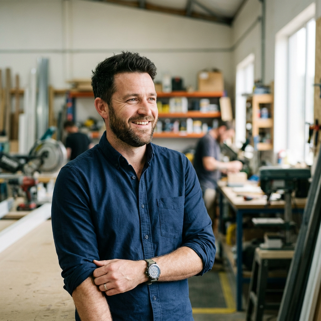 Portrait of Curtus Johnson, a general manager and partner in a trades shop